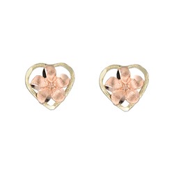 2 Tone 14K Plumeria Heart Earrings