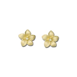 14K Yellow Gold 10mm Diamond Hawaiian Plumeria Pieced Earrings