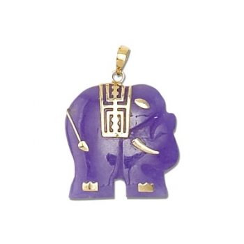 Elegant Hawaiian 14k Yellow Gold | 14KT Yellow Gold Elephant Shaped with Purple Jade Pendant