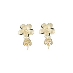 Elegant Hawaiian 14 karat Yellow Gold 8mm Plumeria Pearl Setting Earrings