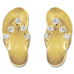 Elegant Hawaiian 14 karat Yellow Gold Hawaiian Slipper with CZ Earrings