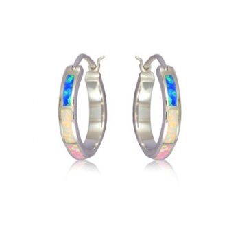 Elegant Hawaiian Sterling Silver | Elegant Hawaiian Sterling Silver Hawaiian Hoop with Rainbow Opal Post Earrings (L)