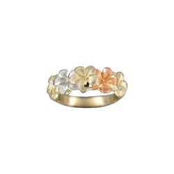 14k Tri Color Gold 7mm Plumeria Ring