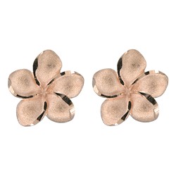14 karat Hawaiian Rose Gold 18mm Plumeria Pierced Earrings