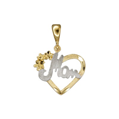 14kt Solid Gold Cut-Out Heart with "MOM" Pendant