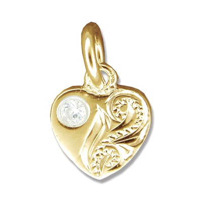 Elegant Hawaiian 14 karat Gold CZ Hand Carved Heart Pendant