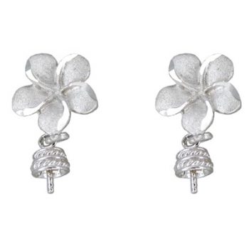Elegant Hawaiian 14 karat White Gold 10mm Plumeria Pearl Setting Earrings