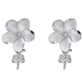 Elegant Hawaiian 14 karat White Gold 12mm Plumeria Pearl Setting Earrings