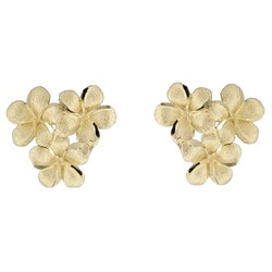 Elegant Hawaiian 14 karat Yellow Gold 10mm Plumeria Blossoms Pierced Earrings