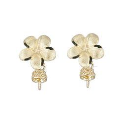 Elegant Hawaiian 14 karat Yellow Gold 10mm Plumeria Pearl Setting Earrings