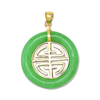 Elegant Hawaiian 14k Yellow Gold | Elegant Hawaiian 14k Yellow Gold Chinese Longevity Symbol Green Jade Pendant