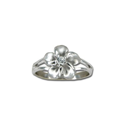 Elegant Hawaiian Sterling Silver | Elegant Hawaiian Sterling Silver 12MM Hawaiian Plumeria Ring with Clear CZ