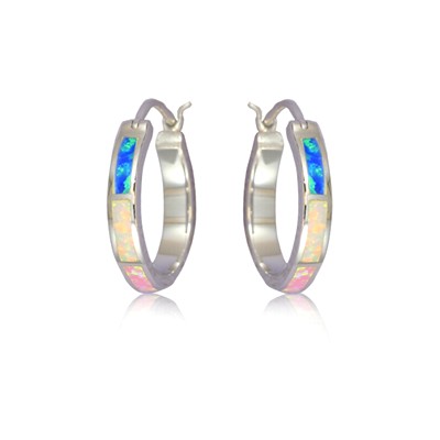 Elegant Hawaiian Sterling Silver | Elegant Hawaiian Sterling Silver Hawaiian Hoop with Rainbow Opal Post Earrings (L)
