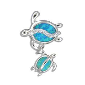 Elegant Hawaiian Sterling Silver | Elegant Hawaiian Sterling Silver Hawaiian Mother & Baby Honu Blue Opal Pendant