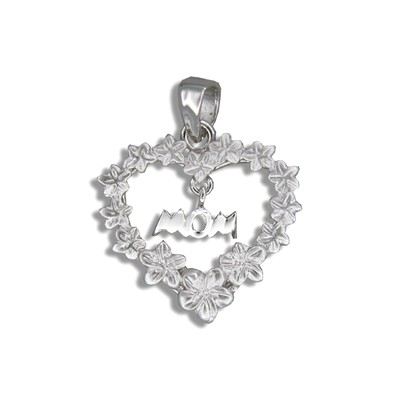 Elegant Hawaiian Sterling Silver | Elegant Hawaiian Sterling Silver Hawaiian Plumeria Heart Leis with "MOM" Design Pendant