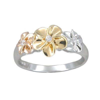 Elegant Hawaiian Sterling Silver | Elegant Hawaiian Sterling Silver Hawaiian Tri-color Plumeria Ring