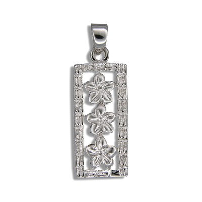 Elegant Hawaiian Sterling Silver | Elegant Hawaiian Sterling Silver Triple Hawaiian Plumeria Vertical Pendant