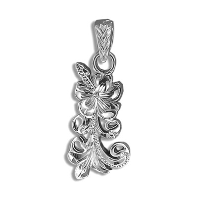 Elegant Hawaiian Sterling Silver | Fine Engraved Elegant Hawaiian Sterling Silver Two Sided Hawaiian Hibiscus and Scroll Pendant